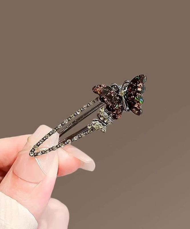 Black Alloy Zircon Coloured Glaze Butterfly Hairpin