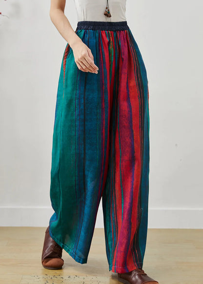 Style Colorblock Oversized Striped Linen Pants Summer