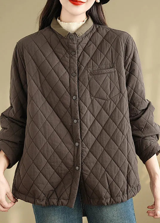 Coffee Stand Collar Pockets Fine Cotton Filled Jackets Spring