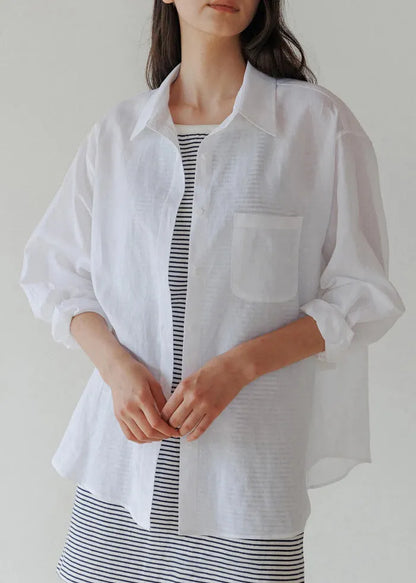 Loose Blue Peter Pan Collar Pockets Button Cotton Shirt Spring
