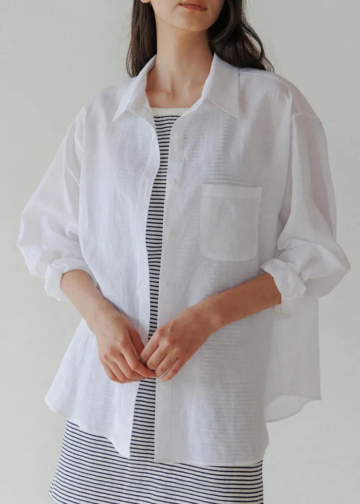 Loose Blue Peter Pan Collar Pockets Button Cotton Shirt Spring