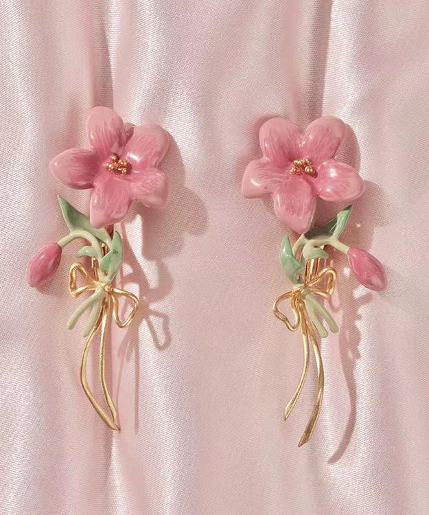 Pink Sterling Silver Overgild Drop Earrings
