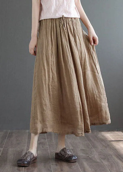 Boutique Khaki Pockets Linen a Line Skirts Summer