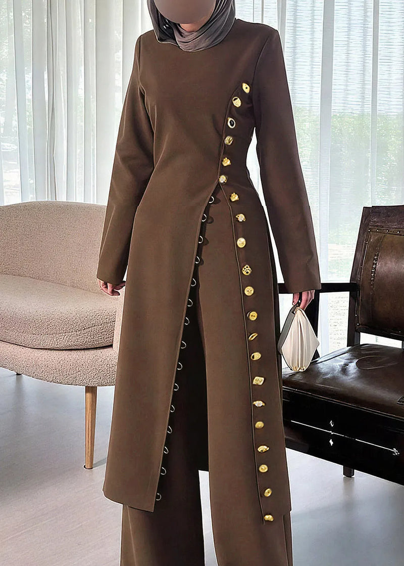 Slim Fit Coffee O-neck Patchwork Button Trench Coats Fall