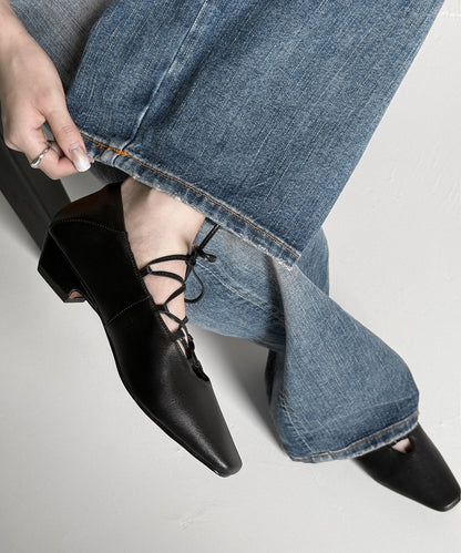 Brown Suede Cross Strap Splicing French Chunky Shoes
