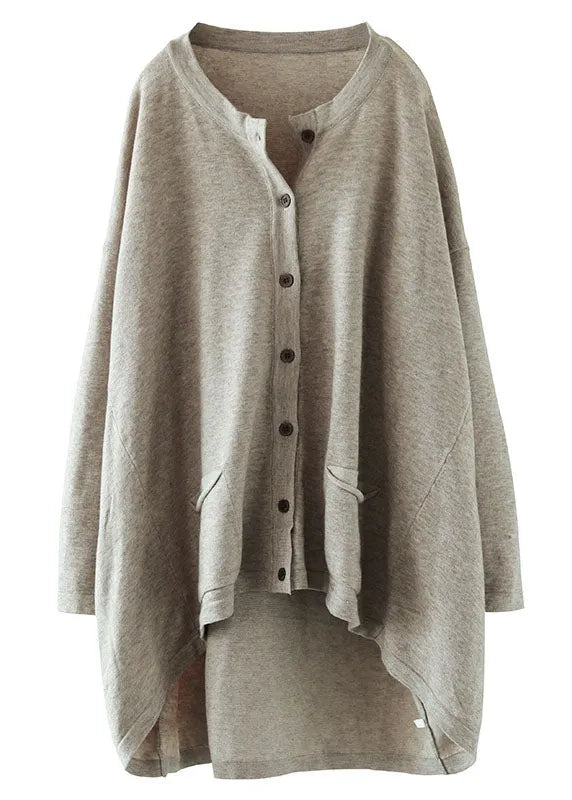 Italian Chocolate Loose Knit Button Pockets Low High Design Fall Sweater Cardigans