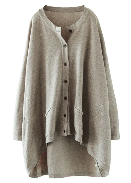 Italian Chocolate Loose Knit Button Pockets Low High Design Fall Sweater Cardigans