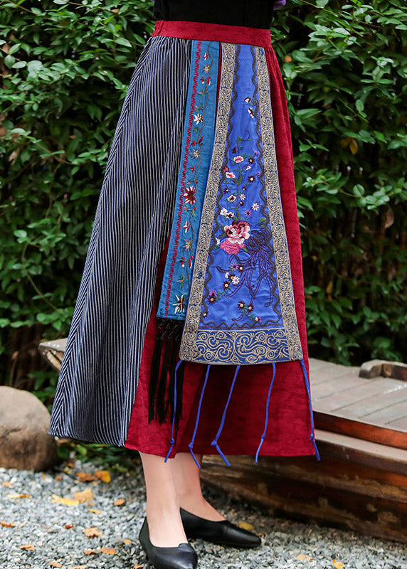 Red Embroidered a Line Skirt Summer