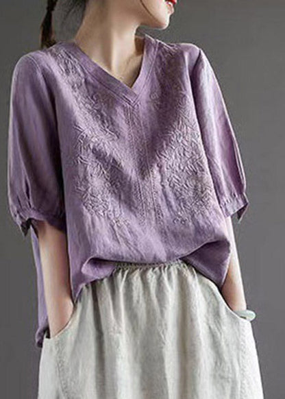 Green Flower V Neck Embroidered T Shirt Half Sleeve