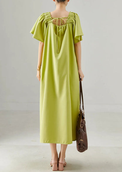 Organic Green Slash Neck Oversized Cotton Long Dresses Summer