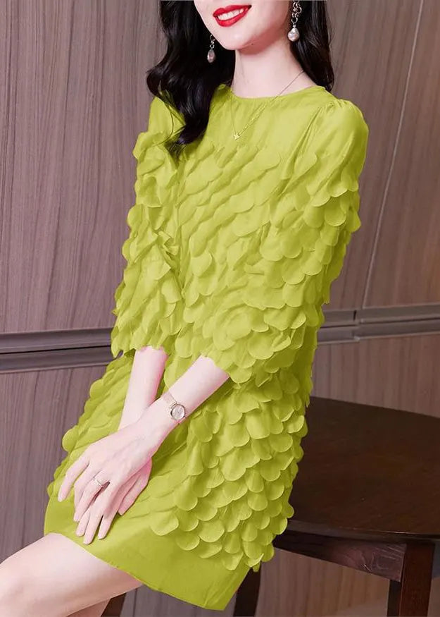 Original Design Green O-neck Patchwork Chiffon Mid Dress Spring