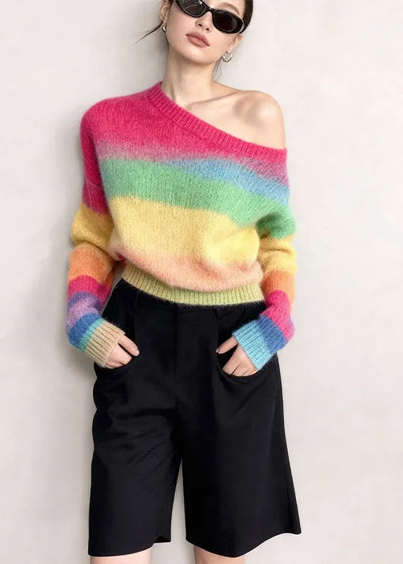 Colorblock Oversized Striped Knit Pullover Winter