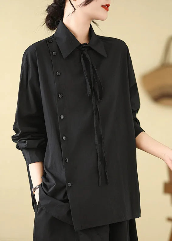 Black Asymmetrical Cotton Shirt Spring