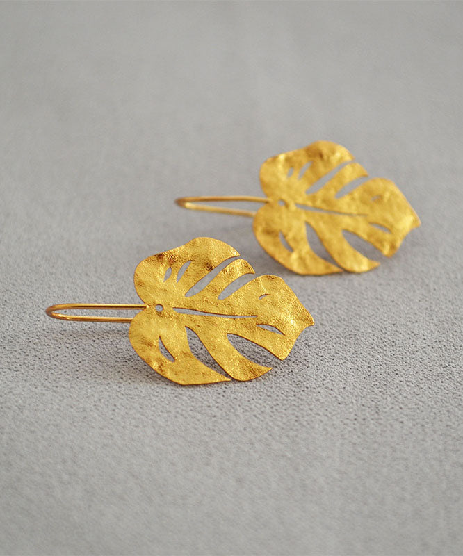Gold Leaf Shape 14k Gold Copper Stud Earrings