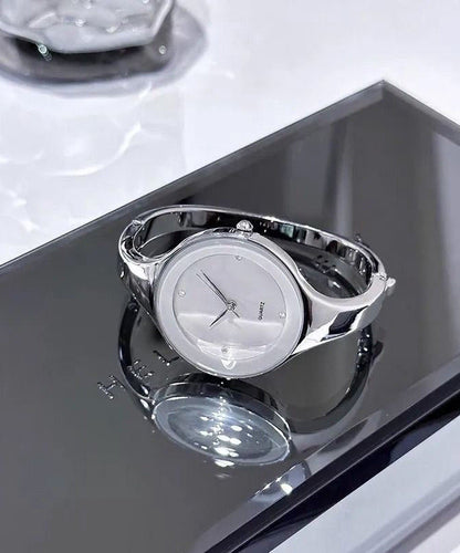 Brief White Stainless Steel Zircon Quartzmovement Watches