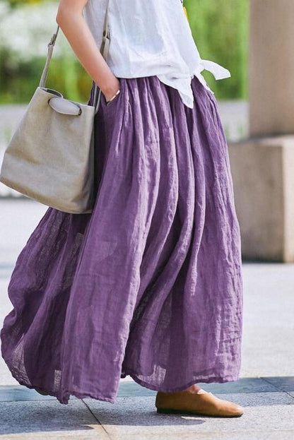 Limited Stock- 100% Linen Pure Color Skirt