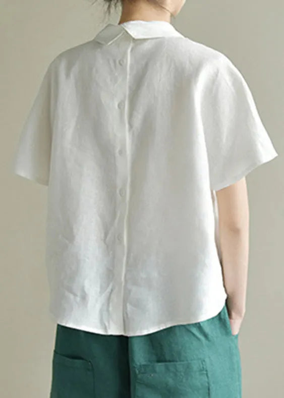 Simple Purple Peter Pan Collar Linen Shirt Summer