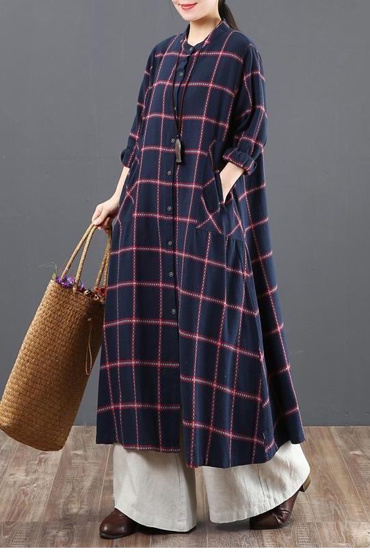 A Linen Cotton Plaid Shirt Dresses