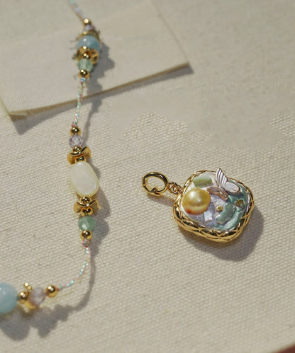 Retro Rainbow Alloy Pearl Asymmetrical Pendant Necklace