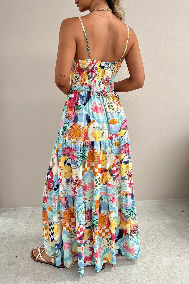 Vacation Fruit Printing With Bow Printed Dresses