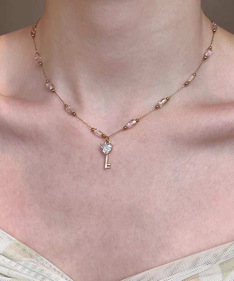 Pink Alloy Pearl Cat's Eye Strawberry Beading Pendant Necklace Three-piece Set