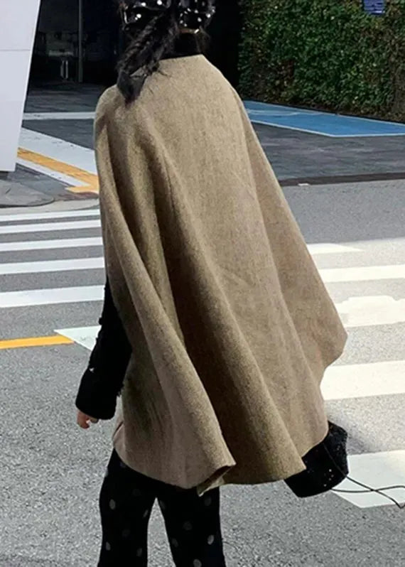 Brown Peter Pan Collar Zippered Woolen Coats Winter