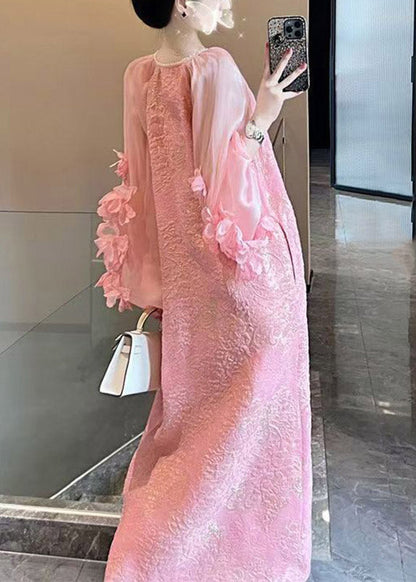 Pink Patchwork Long Dress V Neck Spring