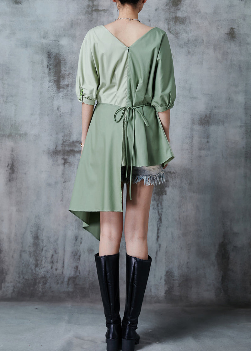 Green Asymmetrical Patchwork Cotton Shirt Top Summer