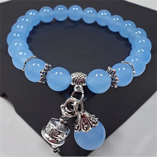 Buddha Stones Crystal Chalcedony Stone Energy Beaded Bell Charm Bracelet