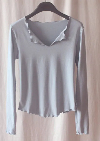 Modern Grey V Neck Ruffled Short Sleeve Yoga Top