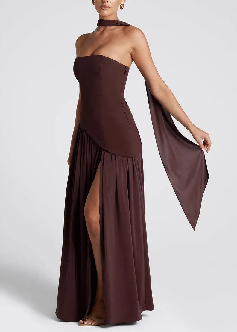 Summer Black White Strapless Slim Fit Slit Off Shoulder Dress