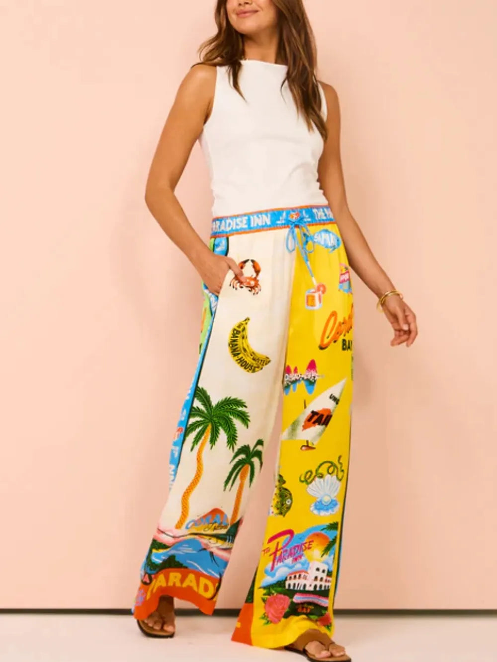 Vacation Beach Sunny Style Printed Two Piece Set - Pants