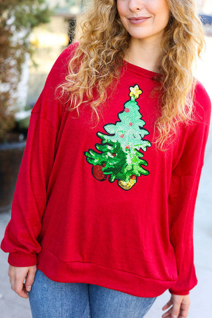 Christmas Tree Holiday Sequin Casual Loose Sweatshirt