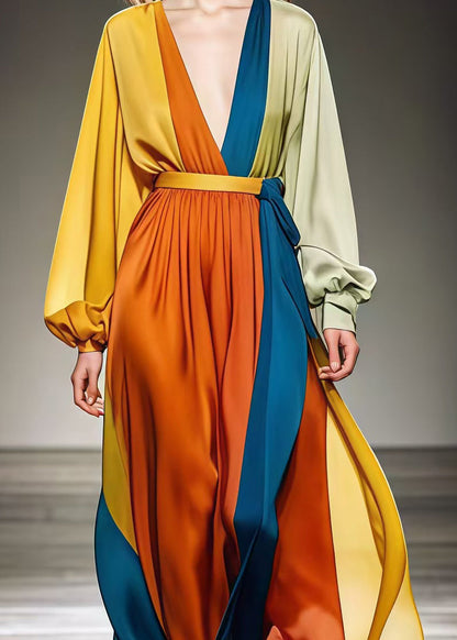 Diy Colorblock Cinched Patchwork Draping Chiffon Holiday Dresses Fall