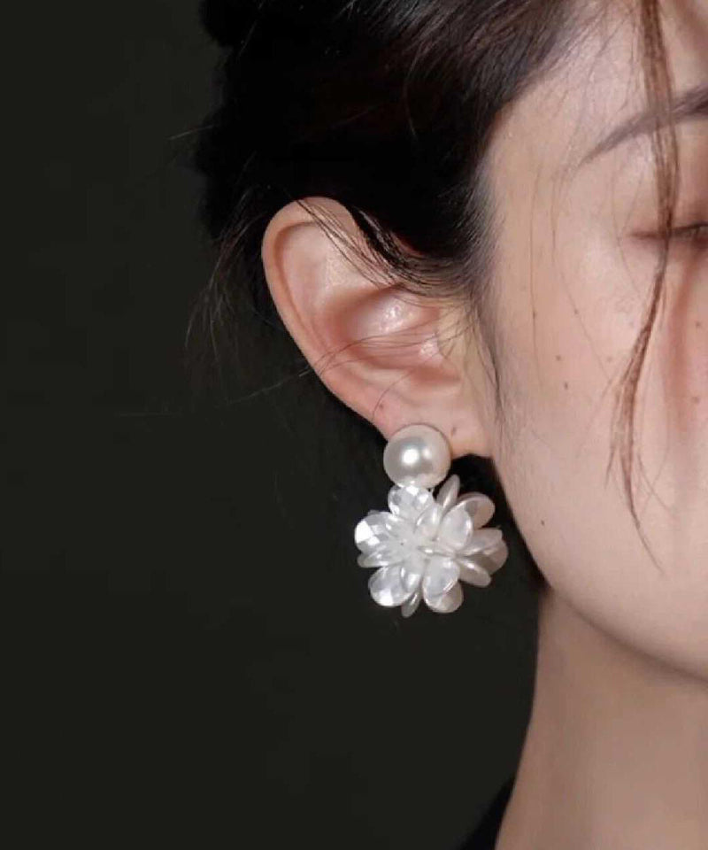 French White Sterling Silver Pearl Resin Stud Earrings