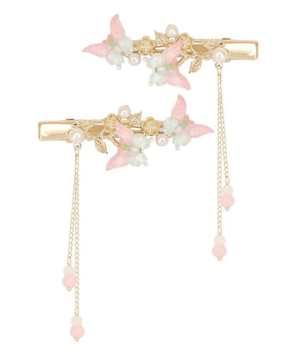 Pink Alloy Pearl Butterfly Tassel Hairpin