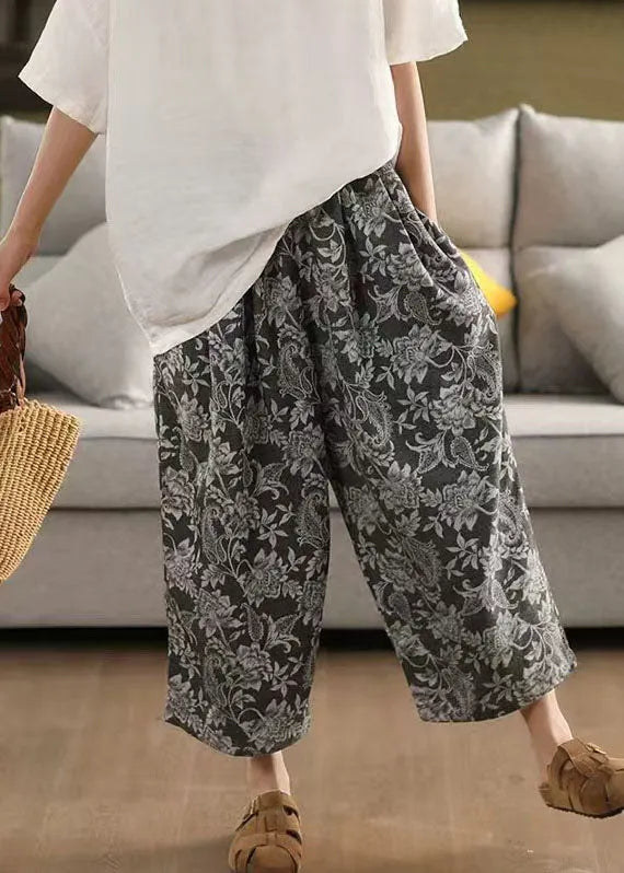 Modern Black Oversized Print Linen Harem Pants Summer
