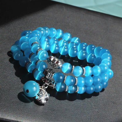 Buddha Stones Cat Eye Pixiu Support Triple Wrap Bracelet