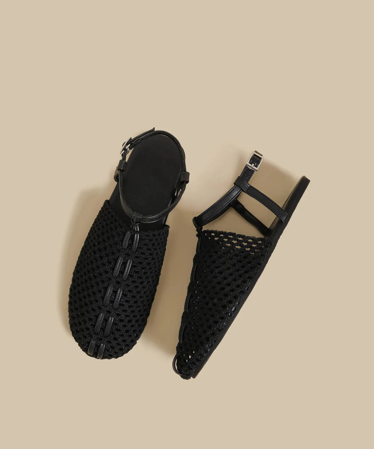 Apricot Hollow Out Knit Fabric Splicing Sandals