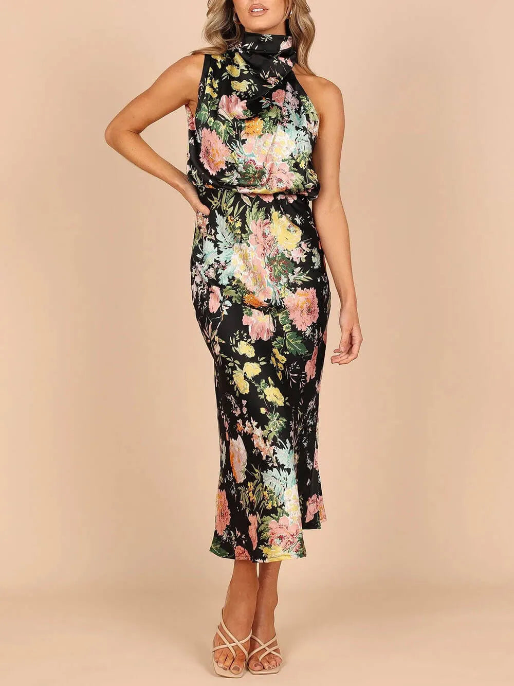 Halter Neck Elastic Waist Maxi Dress