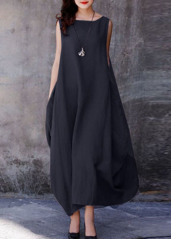 Purple O-neck Exra Large Hem Cotton Dresses Sleeveless