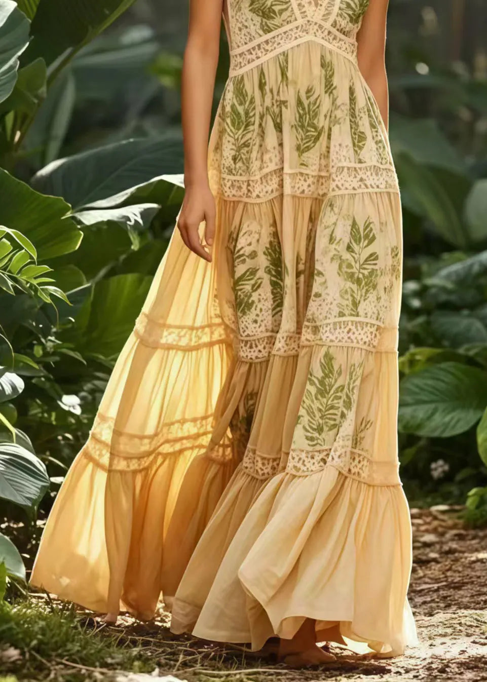 Apricot Print Exra Large Hem Cotton Sundresses Summer