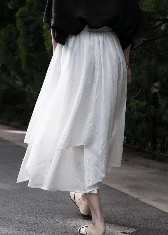 New White Elastic Waist Cotton Skirts Summer