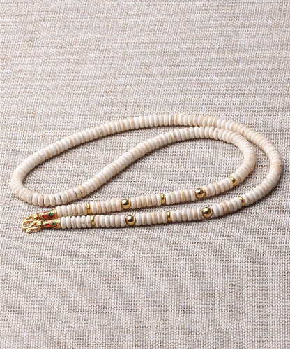 Simple Beige Alloy Coconut Shell Beading Gratuated Bead Necklace