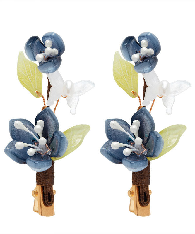 Chinese Style Blue Copper Overgild Pearl Colored Glaze Lotus a Pair Hairpin