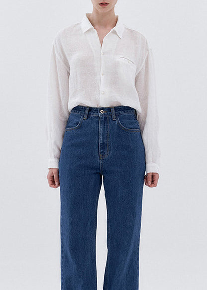 White Peter Pan Collar Linen Blouse Tops Spring