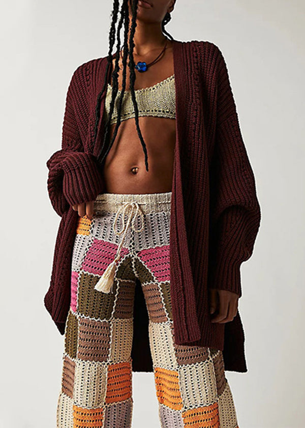 Pink V Neck Knit Cardigans Fall