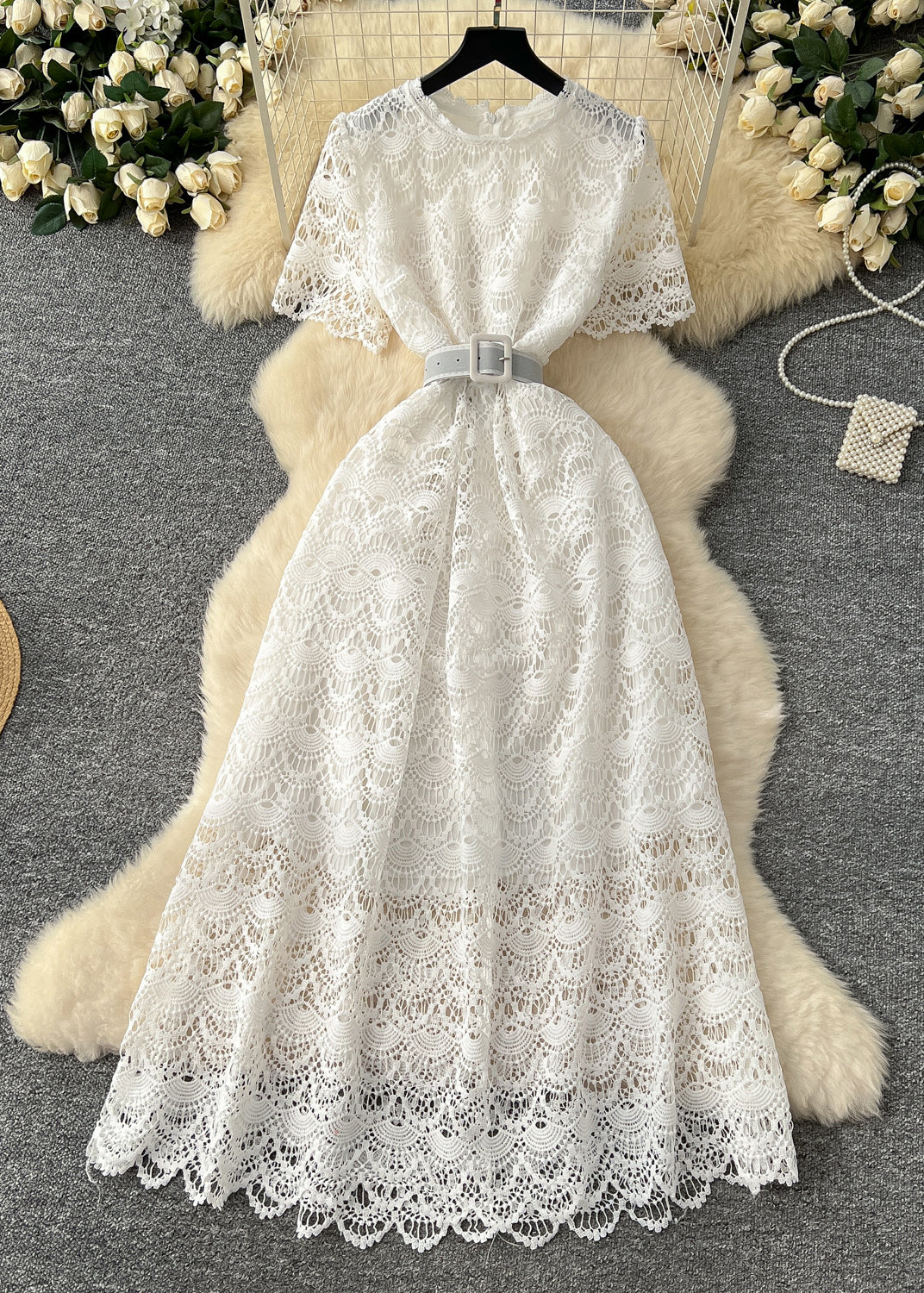 Pink Tie Waist Lace Party Dress Summer