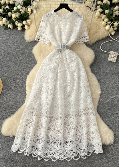 Pink Tie Waist Lace Party Dress Summer