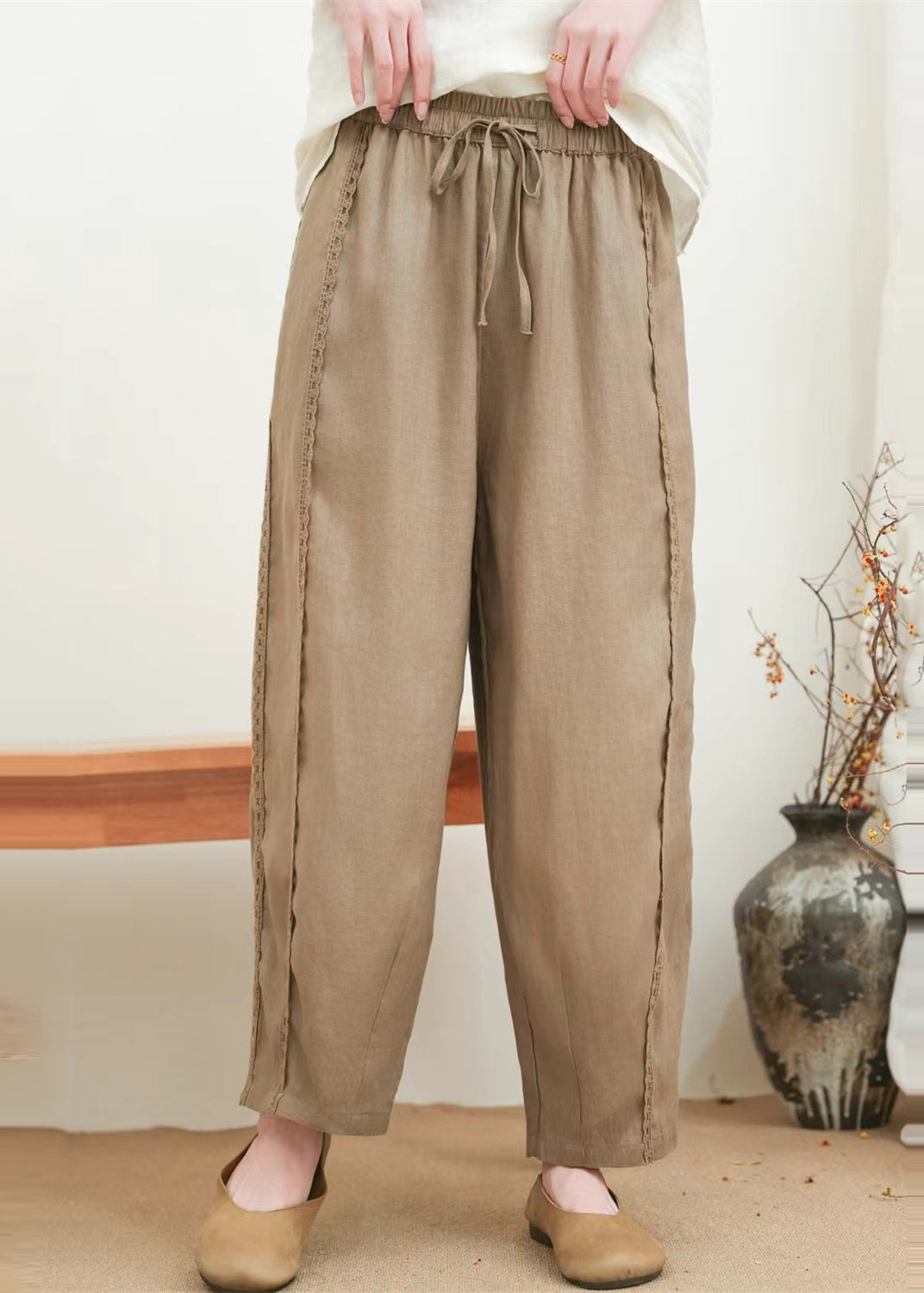 Orange Oversized Patchwork Lace Pants Summer